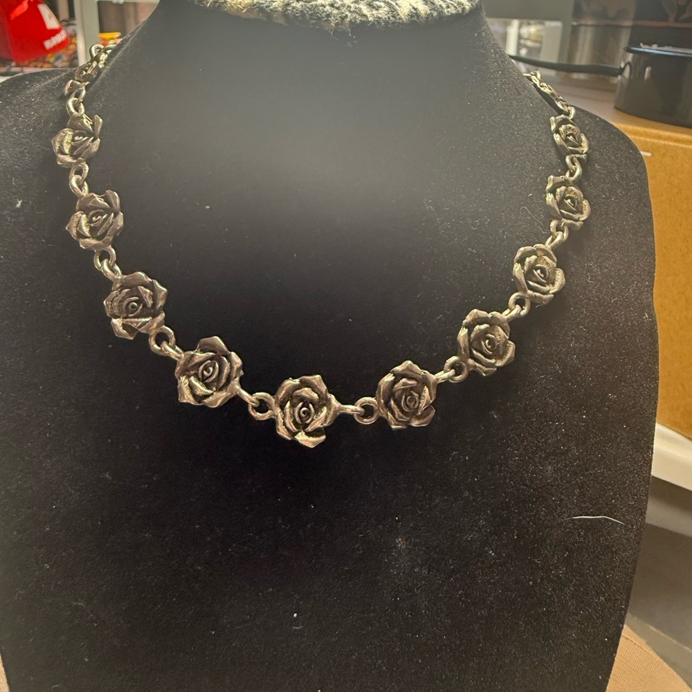 Express Silver Tone Rose Necklace